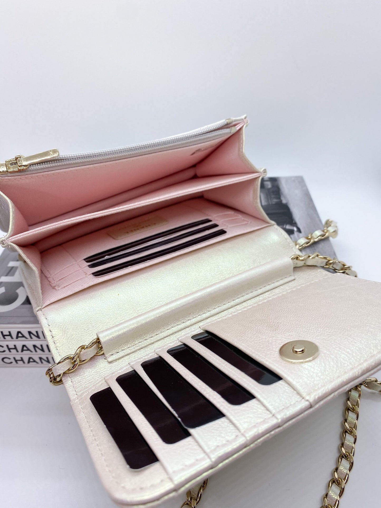 Chanel Mini Wallet On Chain in Iridiscent Ivory