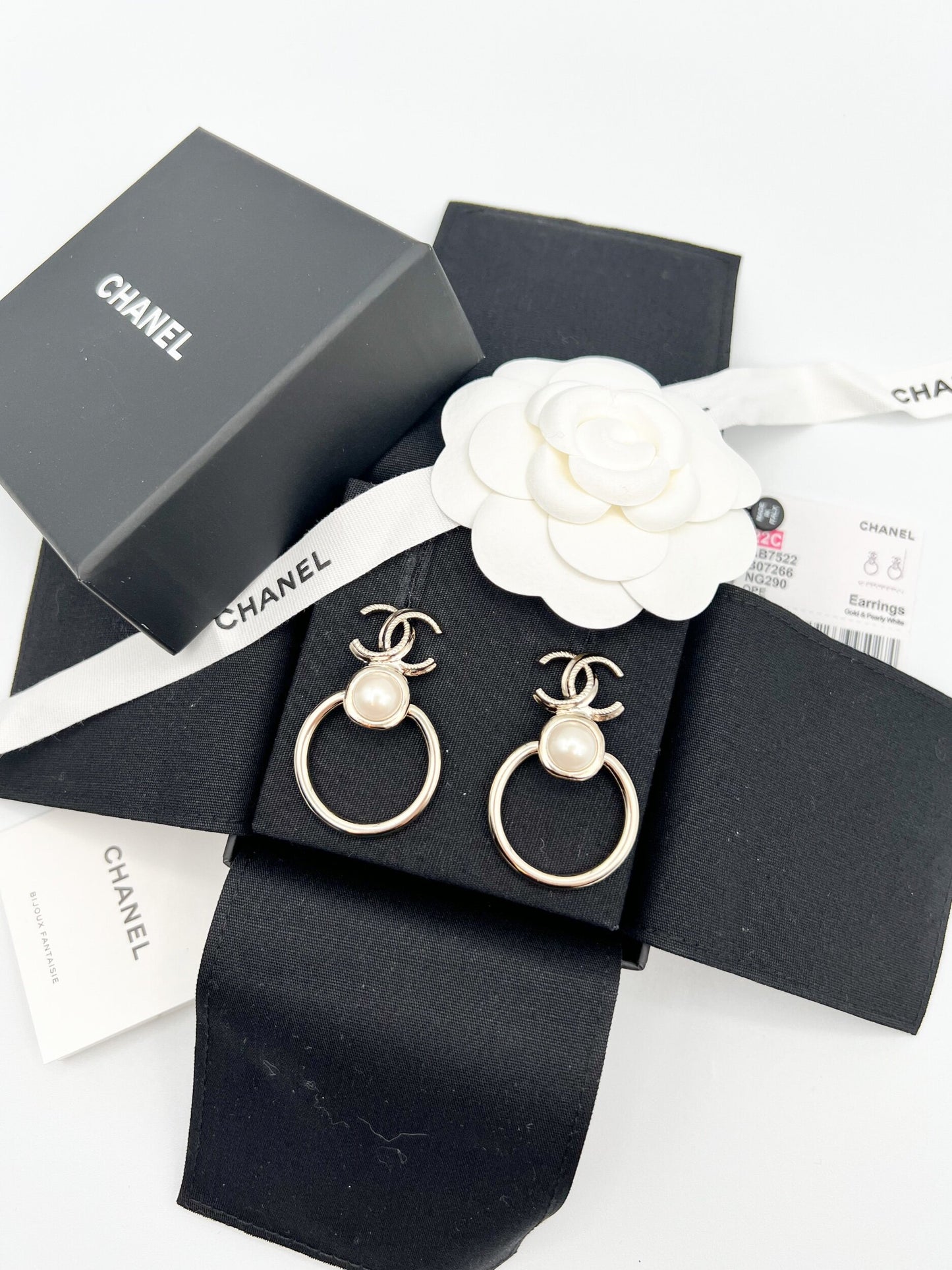 Chanel CC Pearl Hoop Earrings