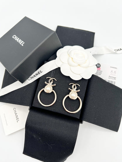 Chanel CC Pearl Hoop Earrings