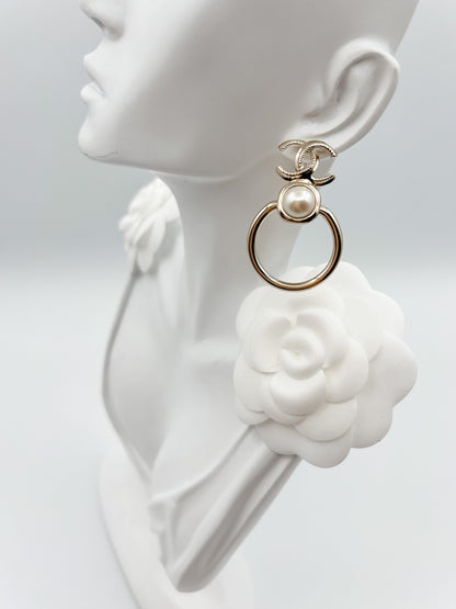 Chanel CC Pearl Hoop Earrings