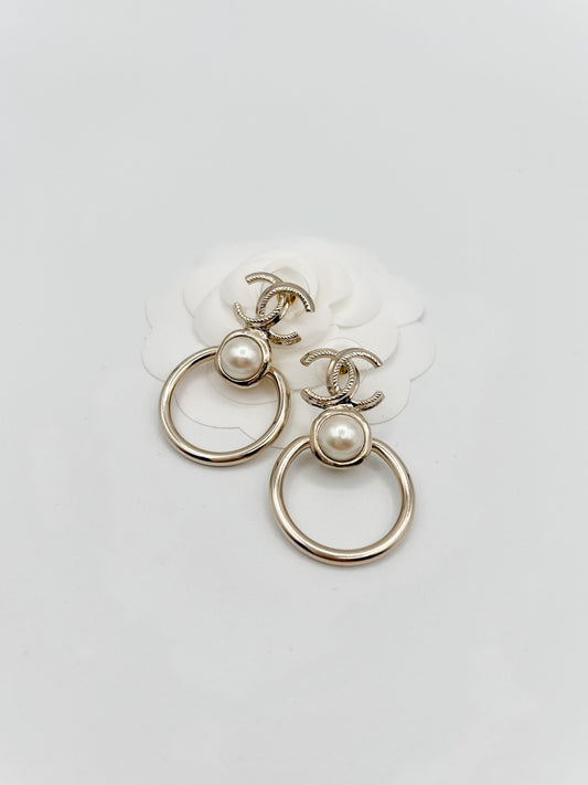 Chanel CC Pearl Hoop Earrings
