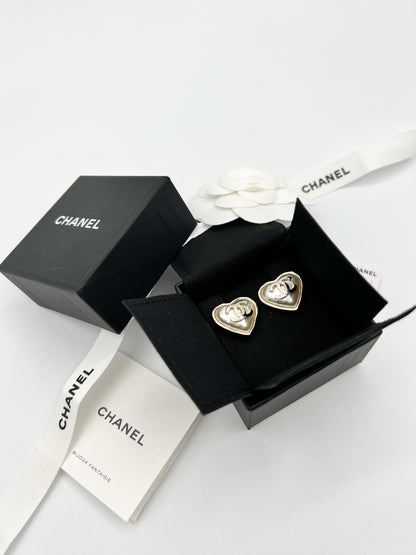 Chanel Pearl Heart Earrings