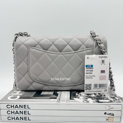 Chanel Gray Mini Rectangular Classic Flap