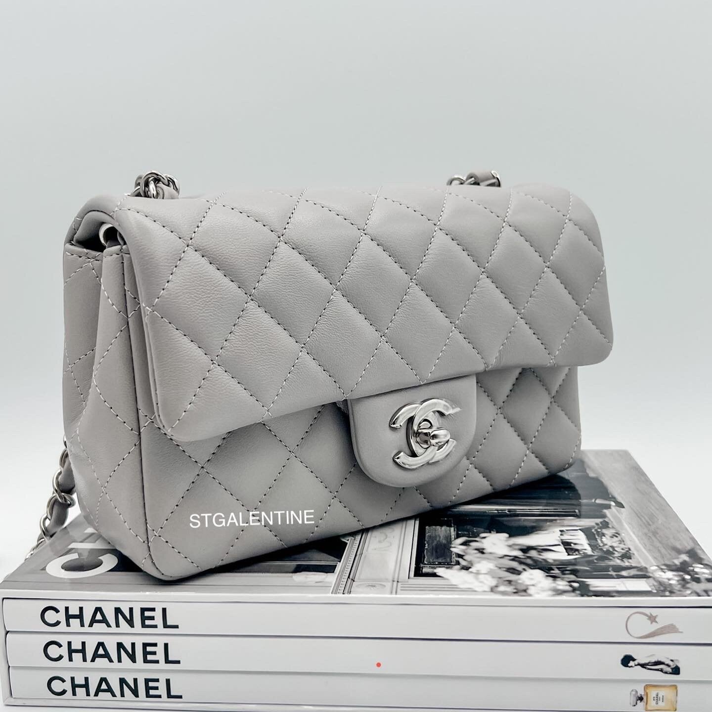 Chanel Gray Mini Rectangular Classic Flap