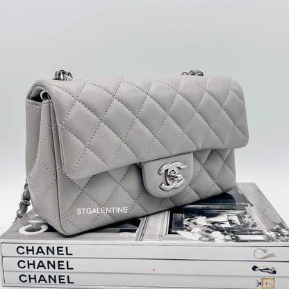 Chanel Gray Mini Rectangular Classic Flap