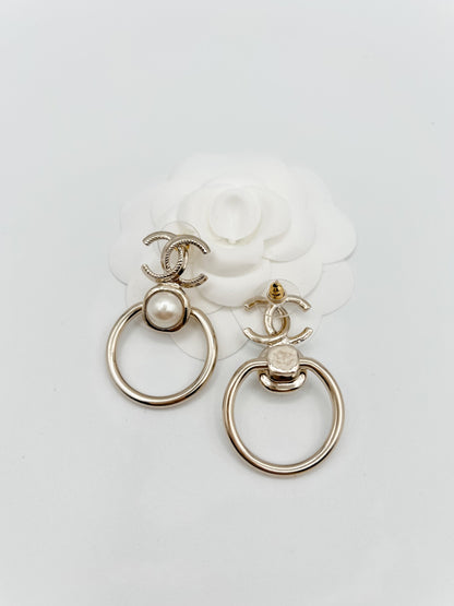 Chanel CC Pearl Hoop Earrings