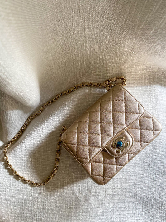 Chanel Gold Mini Square Classic Flap